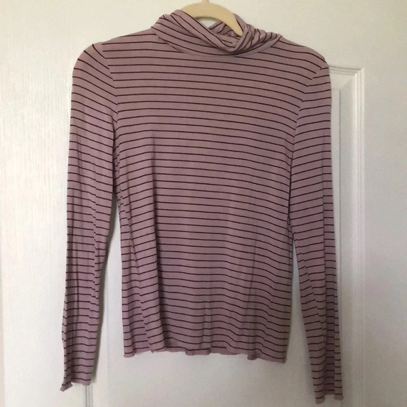 Pink Rose Tops - Striped Turtleneck Shirt